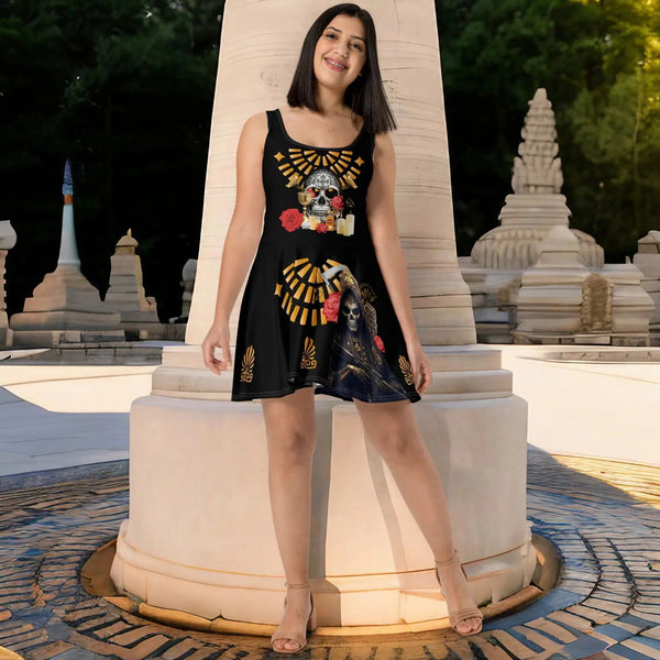 "Stylish Skater Dress with Santa Muerte Narcos Edition design - Cosmovisions"